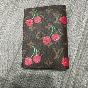 Brown monogram Cherry Print passport holder